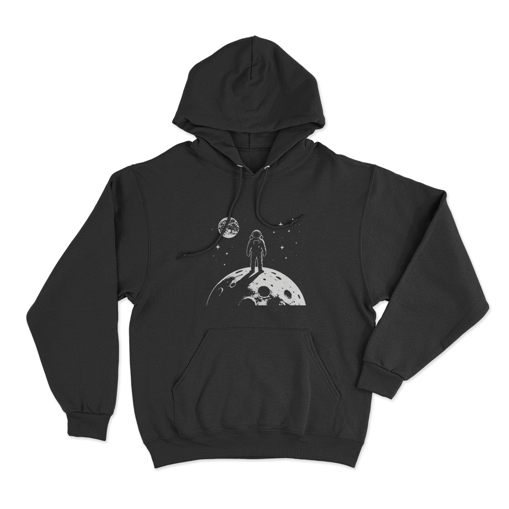 Astronaut On The Moon Print Unisex Hoodie Black Astronaut On The Moon Print Unisex Hoodie Black