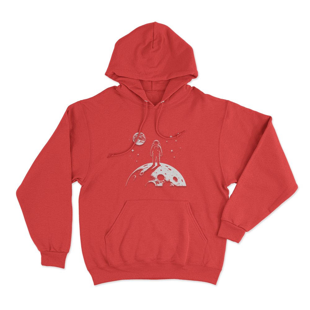 Astronaut On The Moon Print Unisex Hoodie Red Astronaut On The Moon Print Unisex Hoodie Red