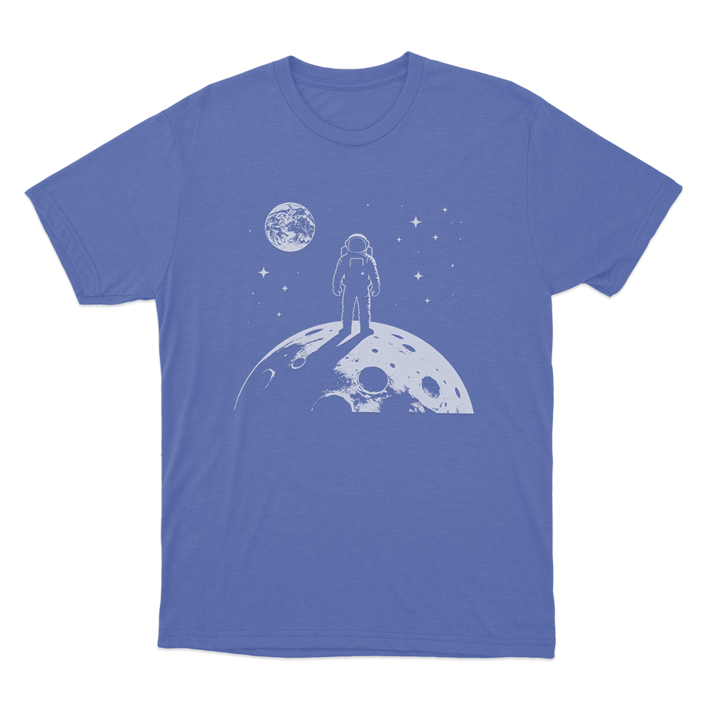 Astronaut On The Moon Print Unisex T Shirt Blue Astronaut On The Moon Print Unisex T Shirt Blue