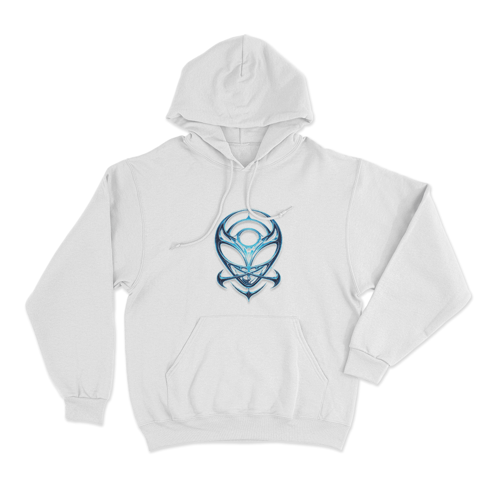 Blue Alien Symbol Unisex Hoodie White Blue Alien Symbol Unisex Hoodie White