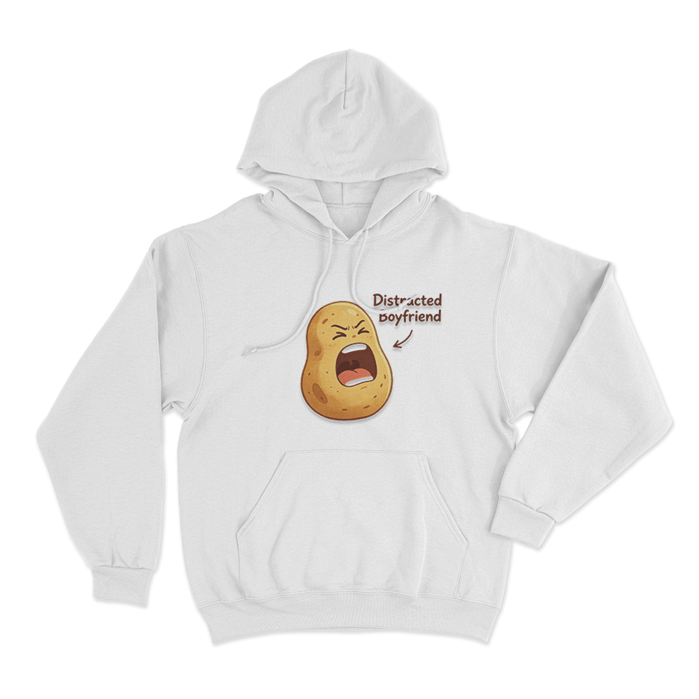 Distracted Boyfriend Potato Print Unisex Hoodie White Distracted Boyfriend Potato Print Unisex Hoodie White