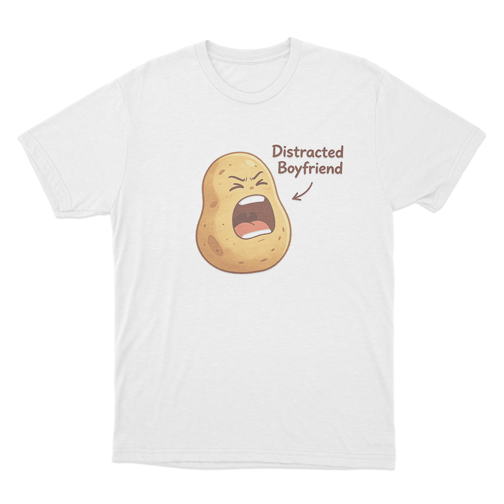Distracted Boyfriend Potato Print Unisex T Shirt White Distracted Boyfriend Potato Print Unisex T Shirt White