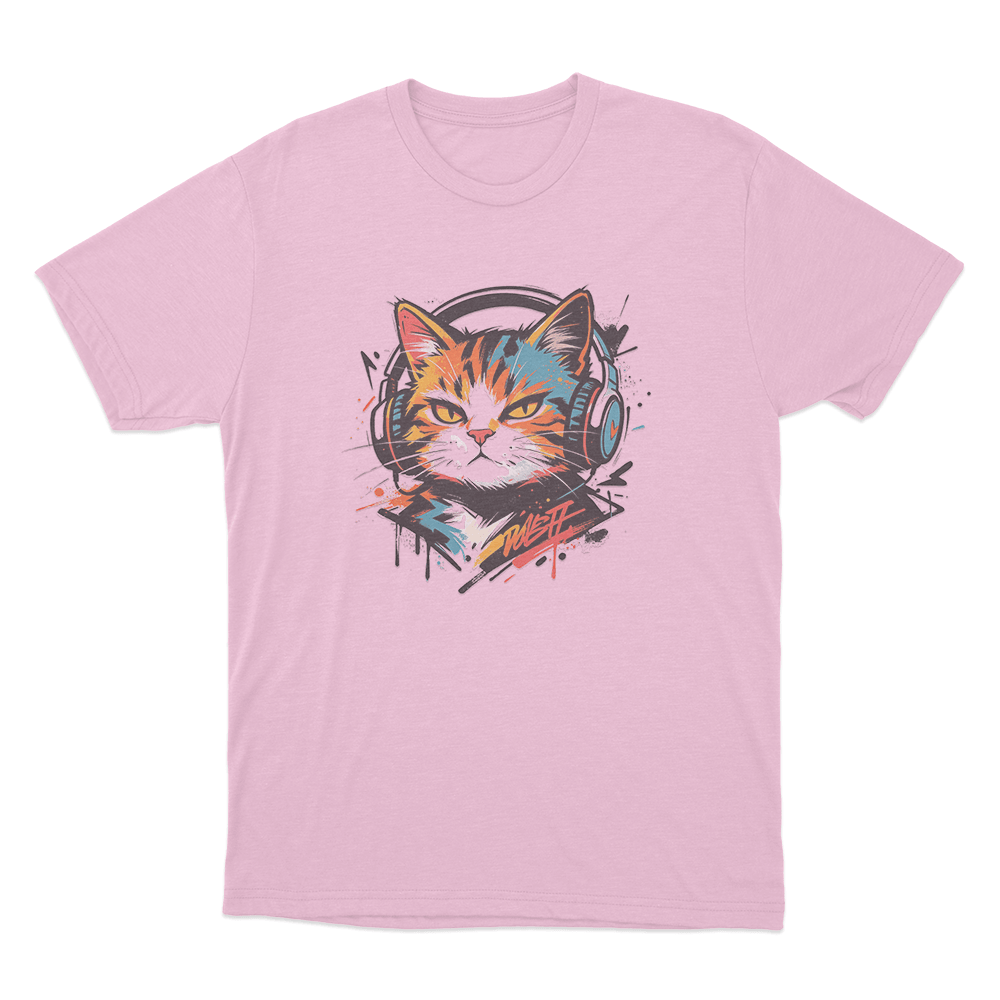 Graffiti Cat With Headphones Unisex T Shirt Pink Graffiti Cat With Headphones Unisex T Shirt Pink