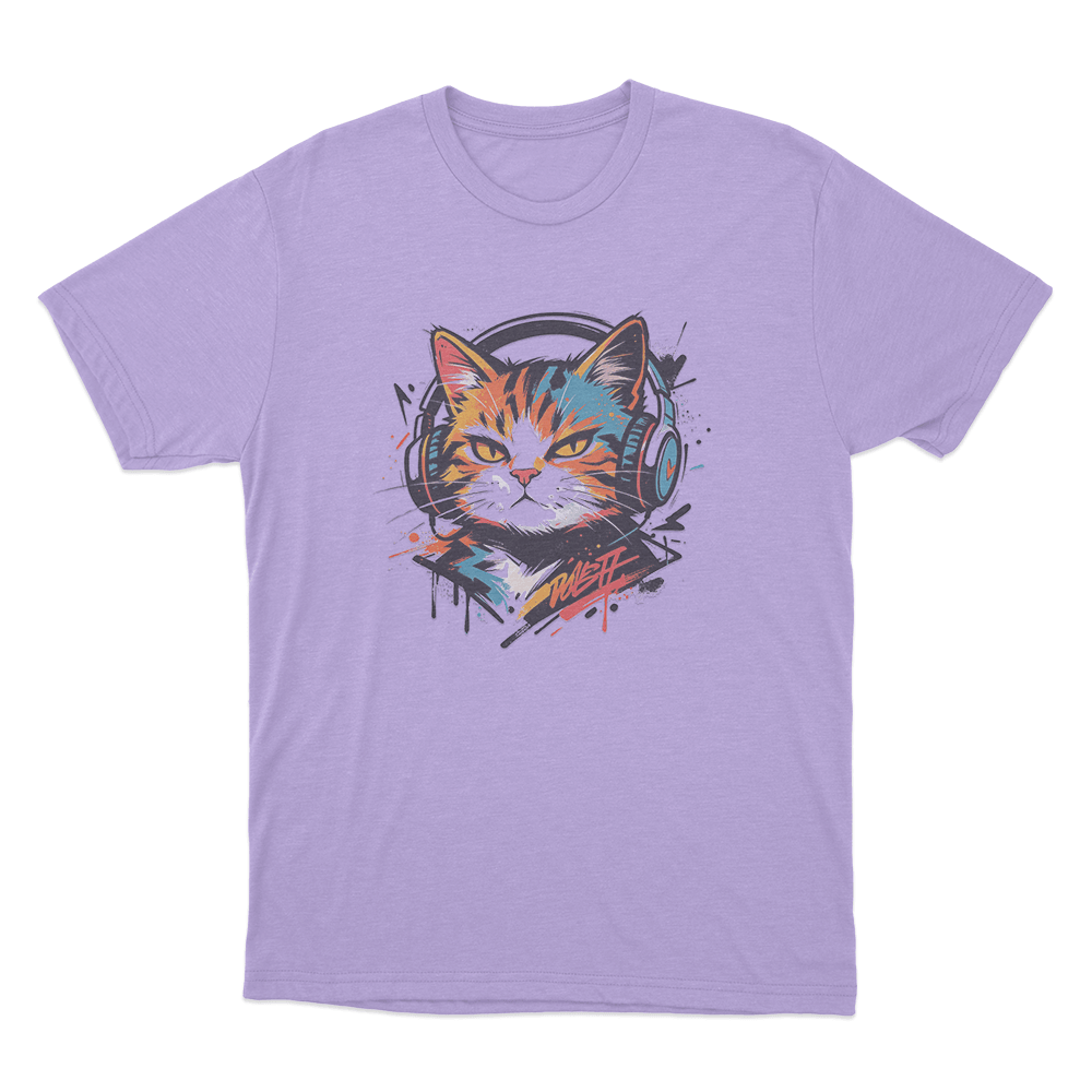 Graffiti Cat With Headphones Unisex T Shirt Purple Graffiti Cat With Headphones Unisex T Shirt Purple