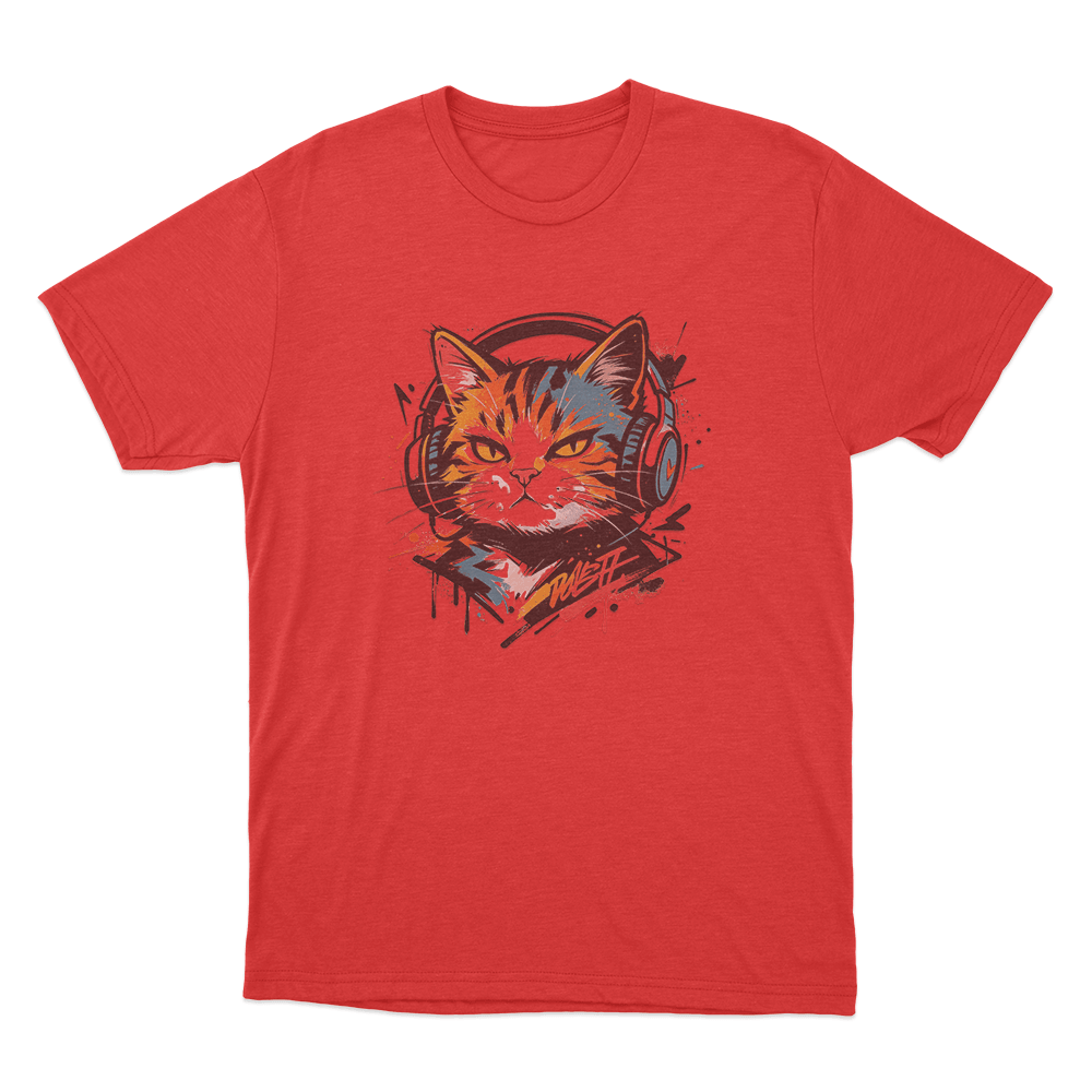 Graffiti Cat With Headphones Unisex T Shirt Red Graffiti Cat With Headphones Unisex T Shirt Red