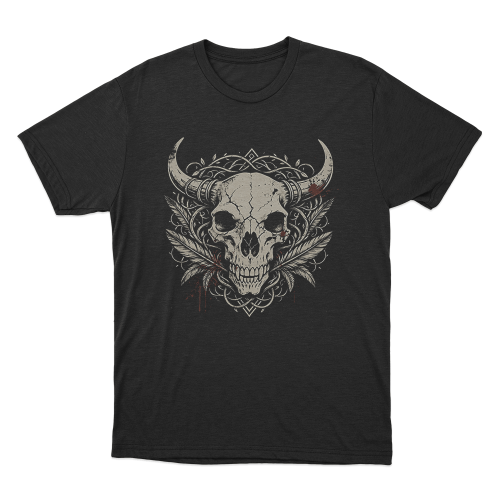 Horned Skull With Blood Splatter Print Unisex T Shirt Black Horned Skull With Blood Splatter Print Unisex T Shirt Black