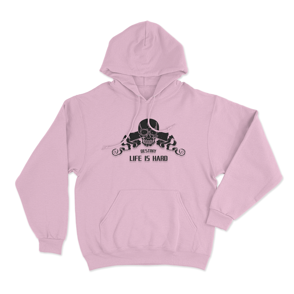 Life Is Hard Skull Print Unisex Hoodie Pink Life Is Hard Skull Print Unisex Hoodie Pink