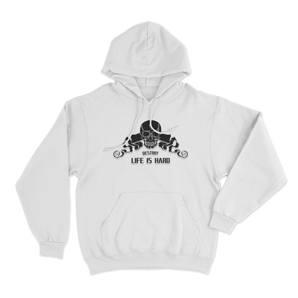 Life Is Hard Skull Print Unisex Hoodie White Life Is Hard Skull Print Unisex Hoodie White