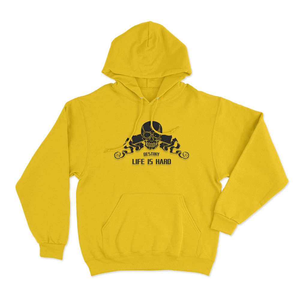 Life Is Hard Skull Print Unisex Hoodie Yellow Life Is Hard Skull Print Unisex Hoodie Yellow