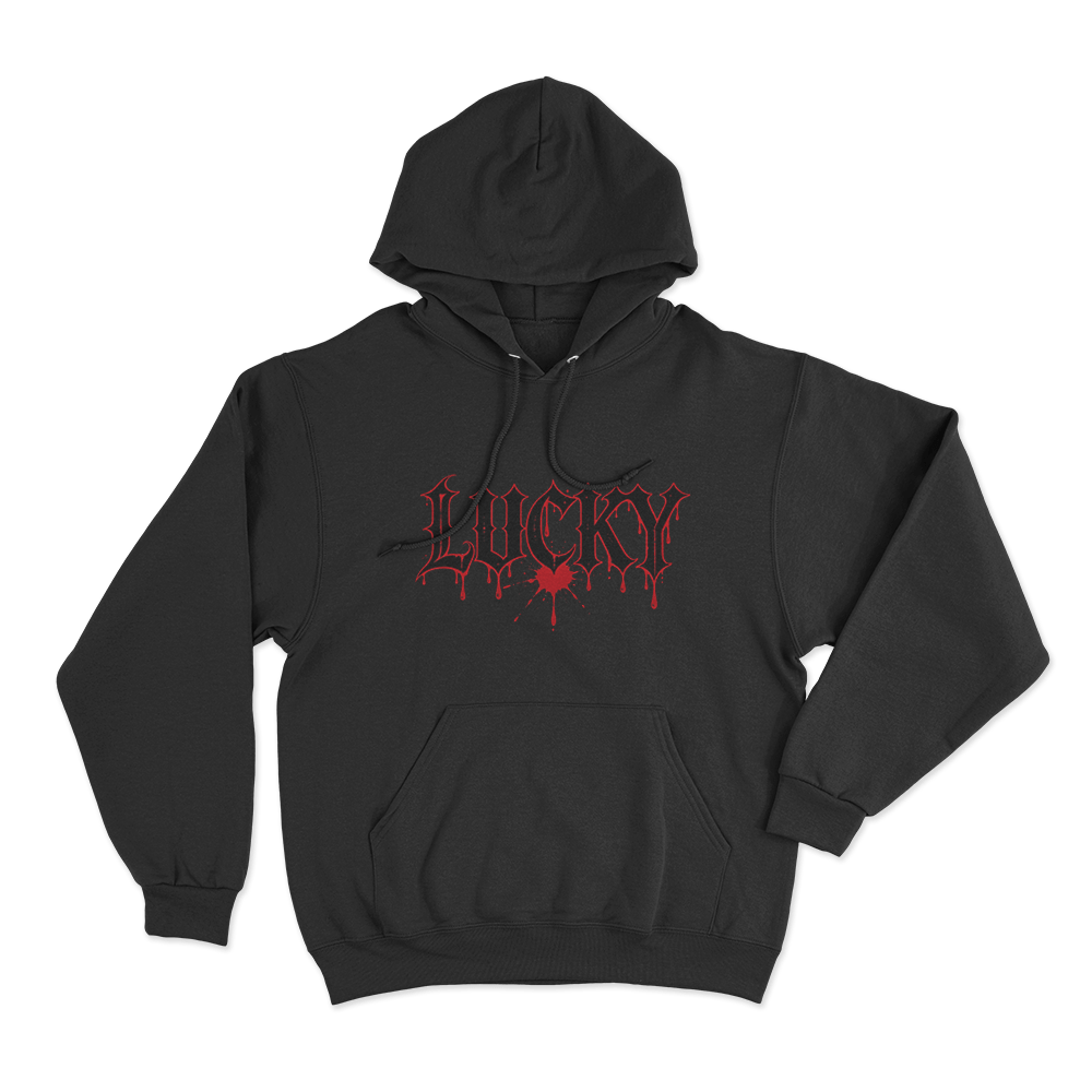 Lucky Blood Gothic Print Unisex Hoodie Black Lucky Blood Gothic Print Unisex Hoodie Black