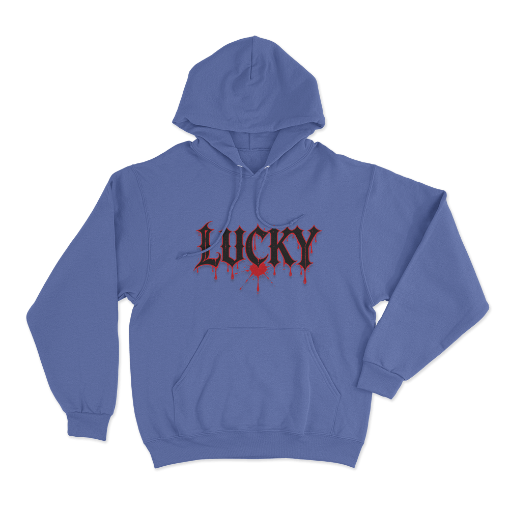 Lucky Blood Gothic Print Unisex Hoodie Blue Lucky Blood Gothic Print Unisex Hoodie Blue