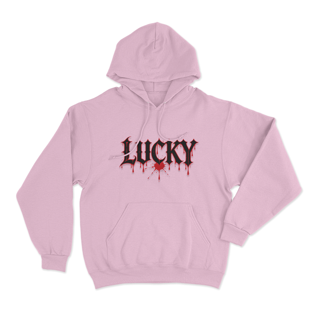 Lucky Blood Gothic Print Unisex Hoodie Pink Lucky Blood Gothic Print Unisex Hoodie Pink