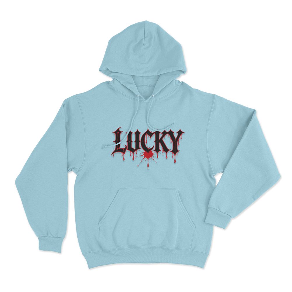 Lucky Blood Gothic Print Unisex Hoodie Sky Blue Lucky Blood Gothic Print Unisex Hoodie Sky Blue