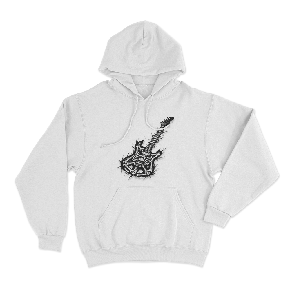 Skeleton Electric Guitar Unisex Hoodie White Skeleton Electric Guitar Unisex Hoodie White