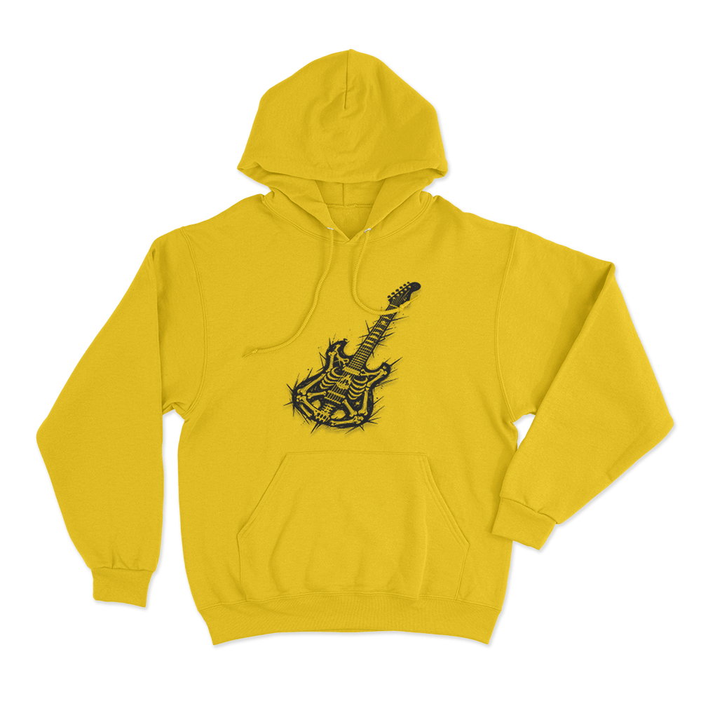 Skeleton Electric Guitar Unisex Hoodie Yellow Skeleton Electric Guitar Unisex Hoodie Yellow