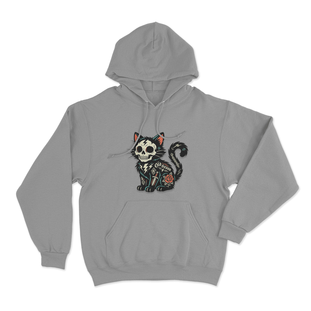 Tattooed Skeleton Cat Unisex Hoodie Grey Tattooed Skeleton Cat Unisex Hoodie Grey