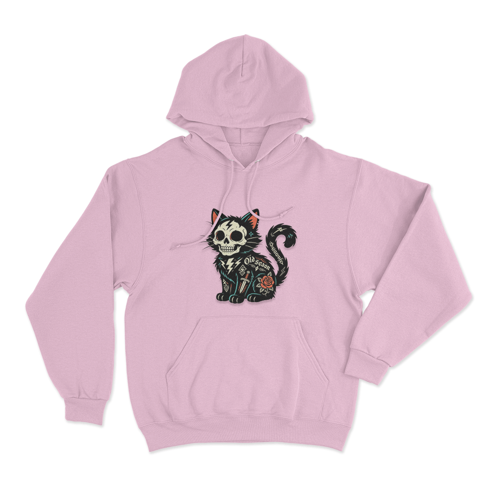 Tattooed Skeleton Cat Unisex Hoodie Pink Tattooed Skeleton Cat Unisex Hoodie Pink