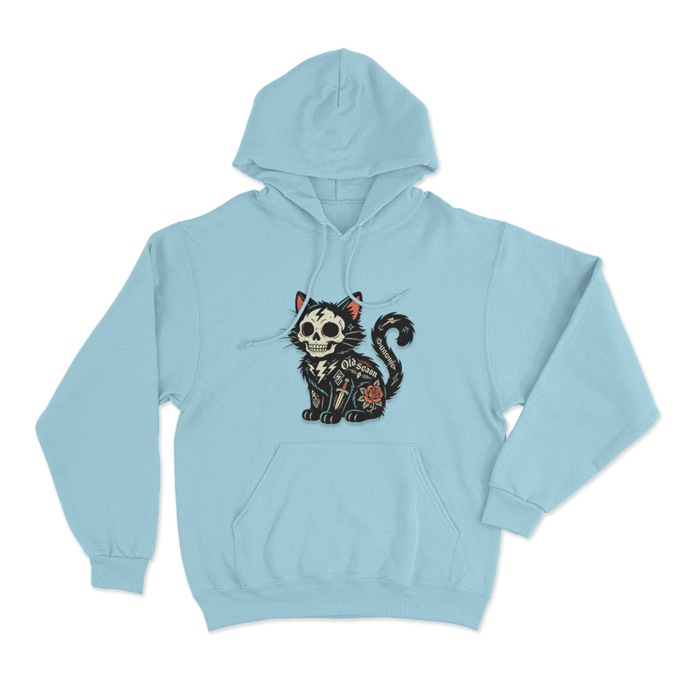 Tattooed Skeleton Cat Unisex Hoodie Sky Blue Tattooed Skeleton Cat Unisex Hoodie Sky Blue