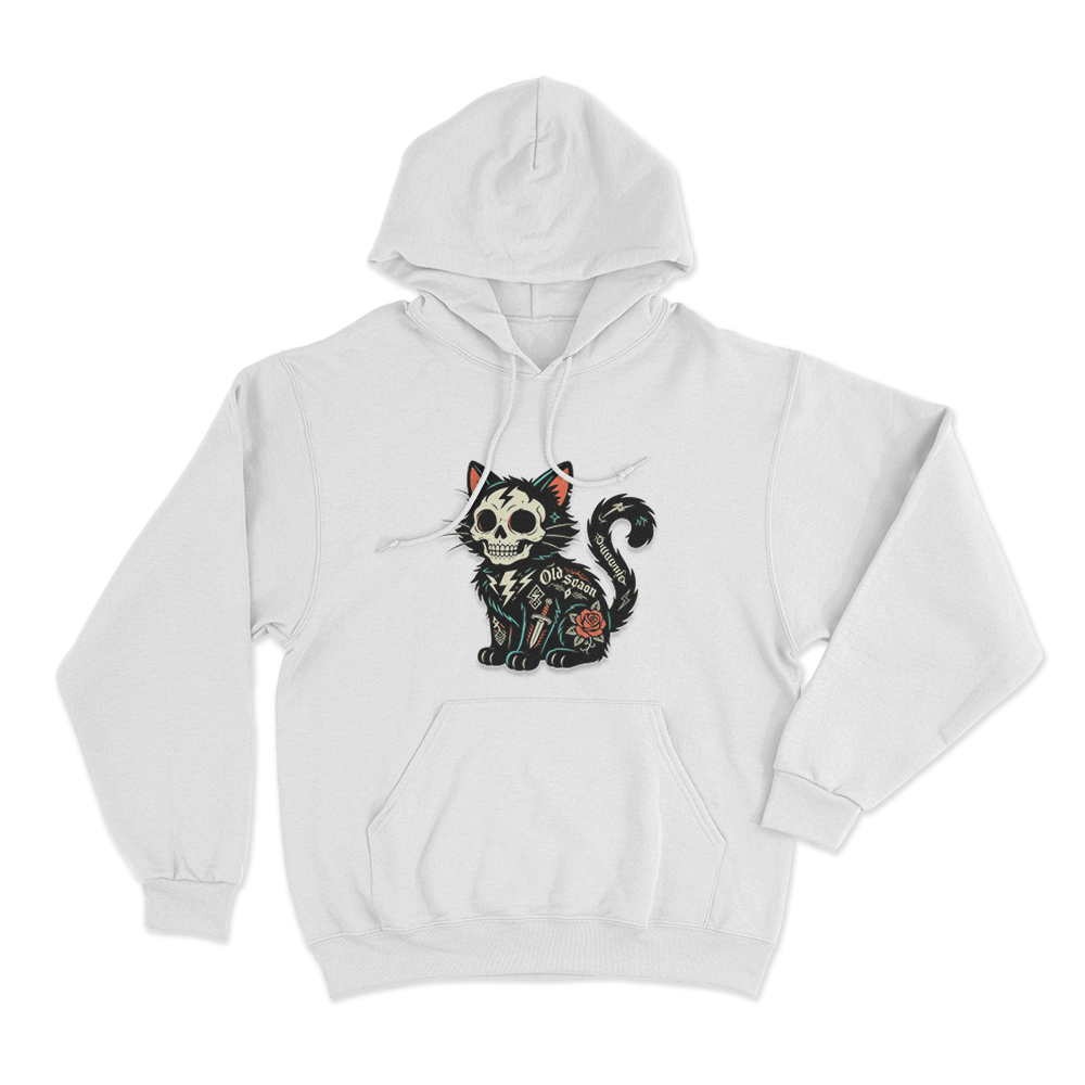 Tattooed Skeleton Cat Unisex Hoodie White Tattooed Skeleton Cat Unisex Hoodie White