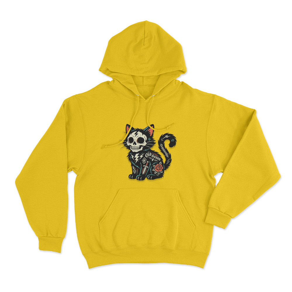 Tattooed Skeleton Cat Unisex Hoodie Yellow Tattooed Skeleton Cat Unisex Hoodie Yellow