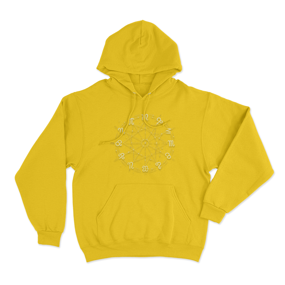 Zodiac Wheel Chart Unisex Hoodie Yellow Zodiac Wheel Chart Unisex Hoodie Yellow